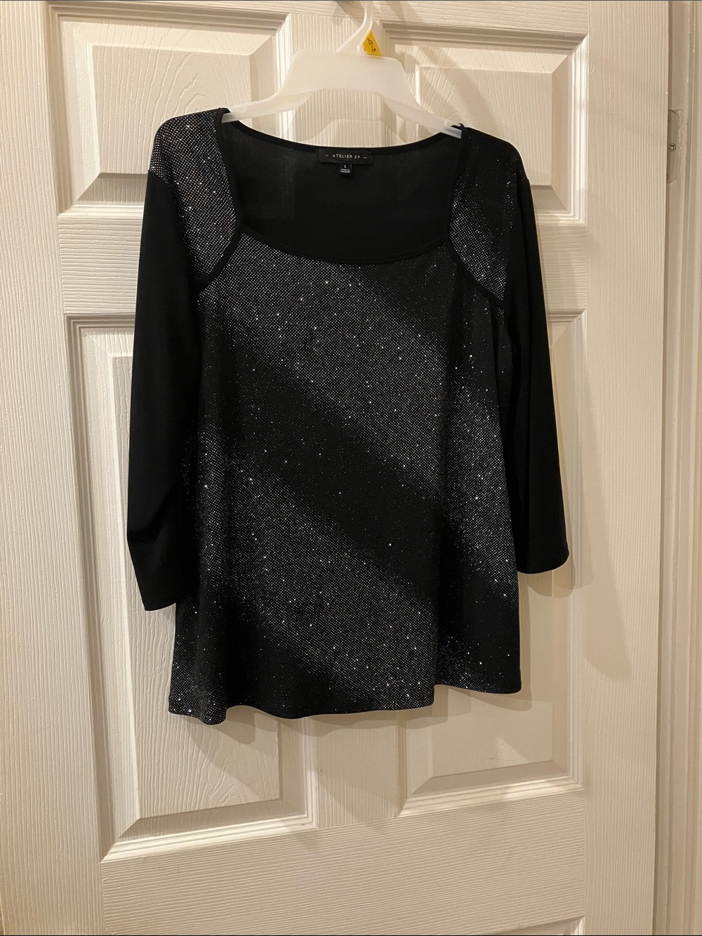 Atelier 29 Black Sparkle Scoop Neck Long Sleeve Top